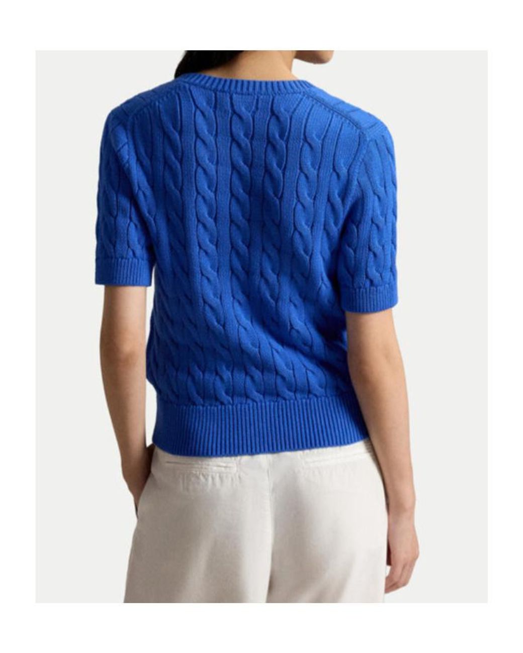 Polo Ralph Lauren Blue Polo Pony-Embroidered Cable-Knit Cardigan