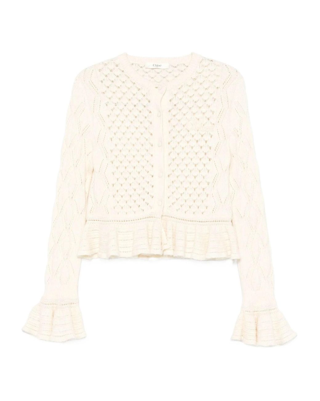 Chloé White Chloé Ruffled Knit Cardigan