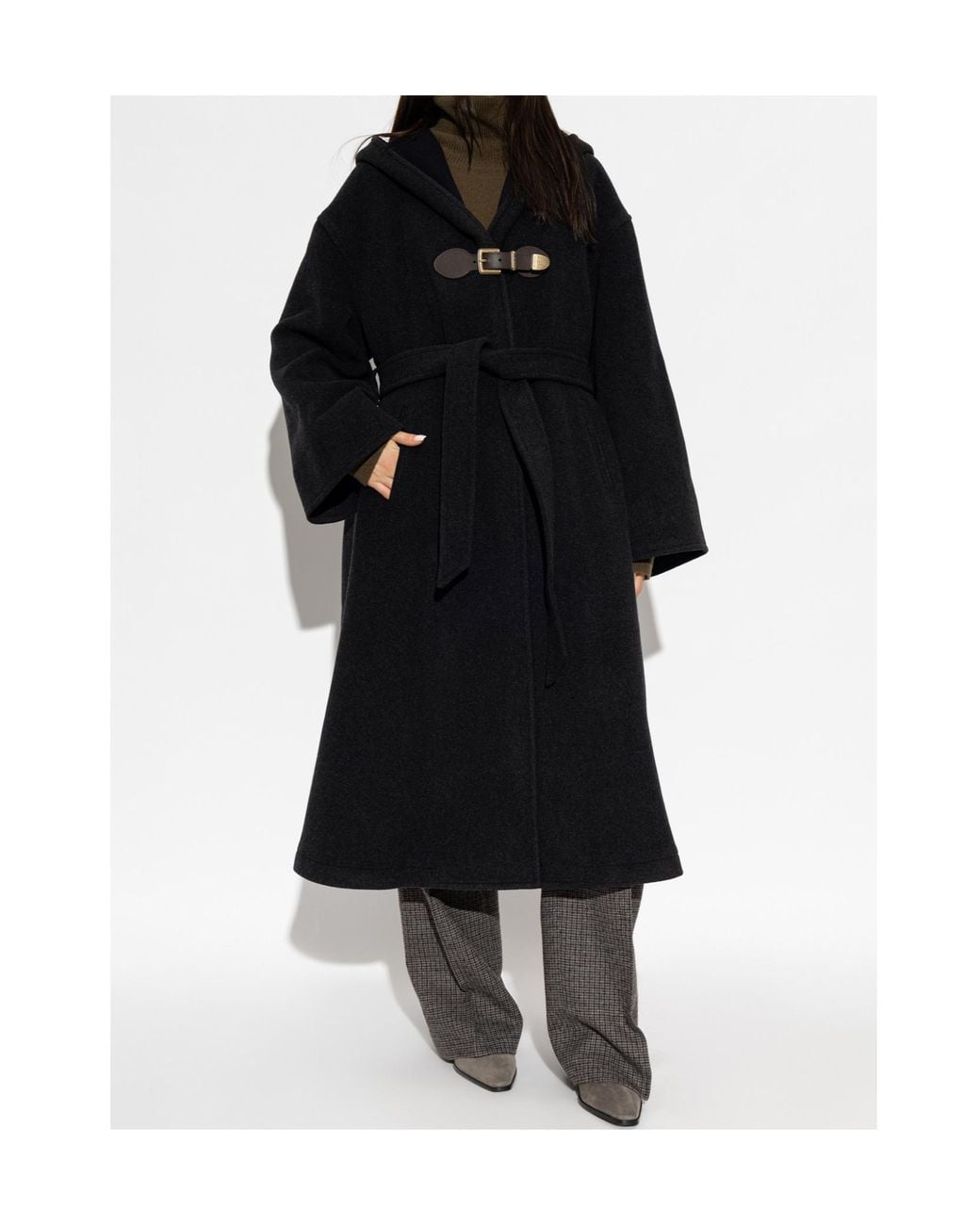 Etro Black Hooded Belted Coat