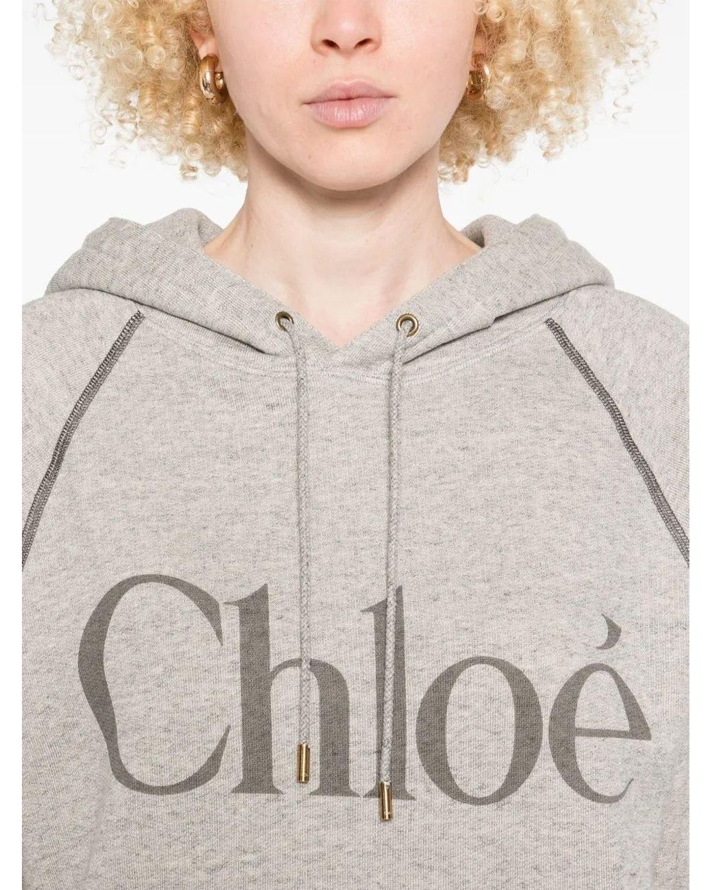 Chloé Gray Chloé Logo Printed Drawstring Hoodie