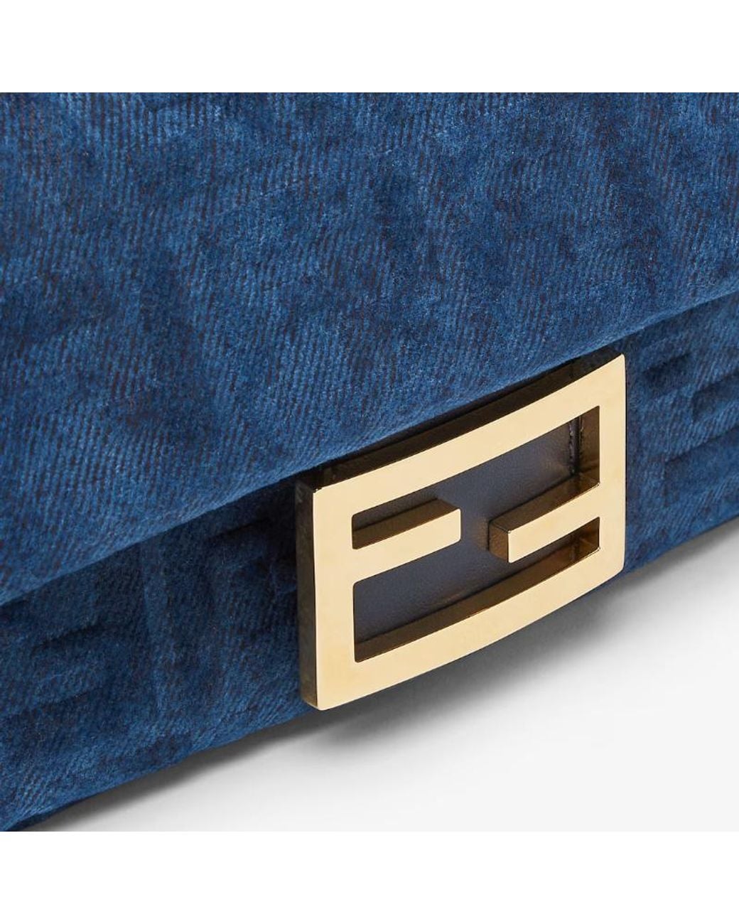 Fendi Blue Baguette Mini Flocked Ff Denim Bag