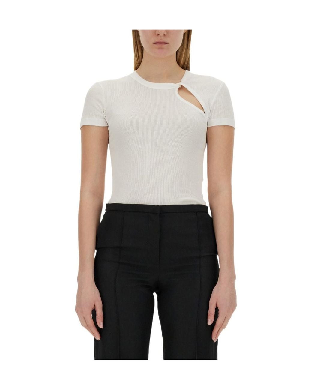 Helmut Lang White Asymmetrical Slash Short Sleeved Top