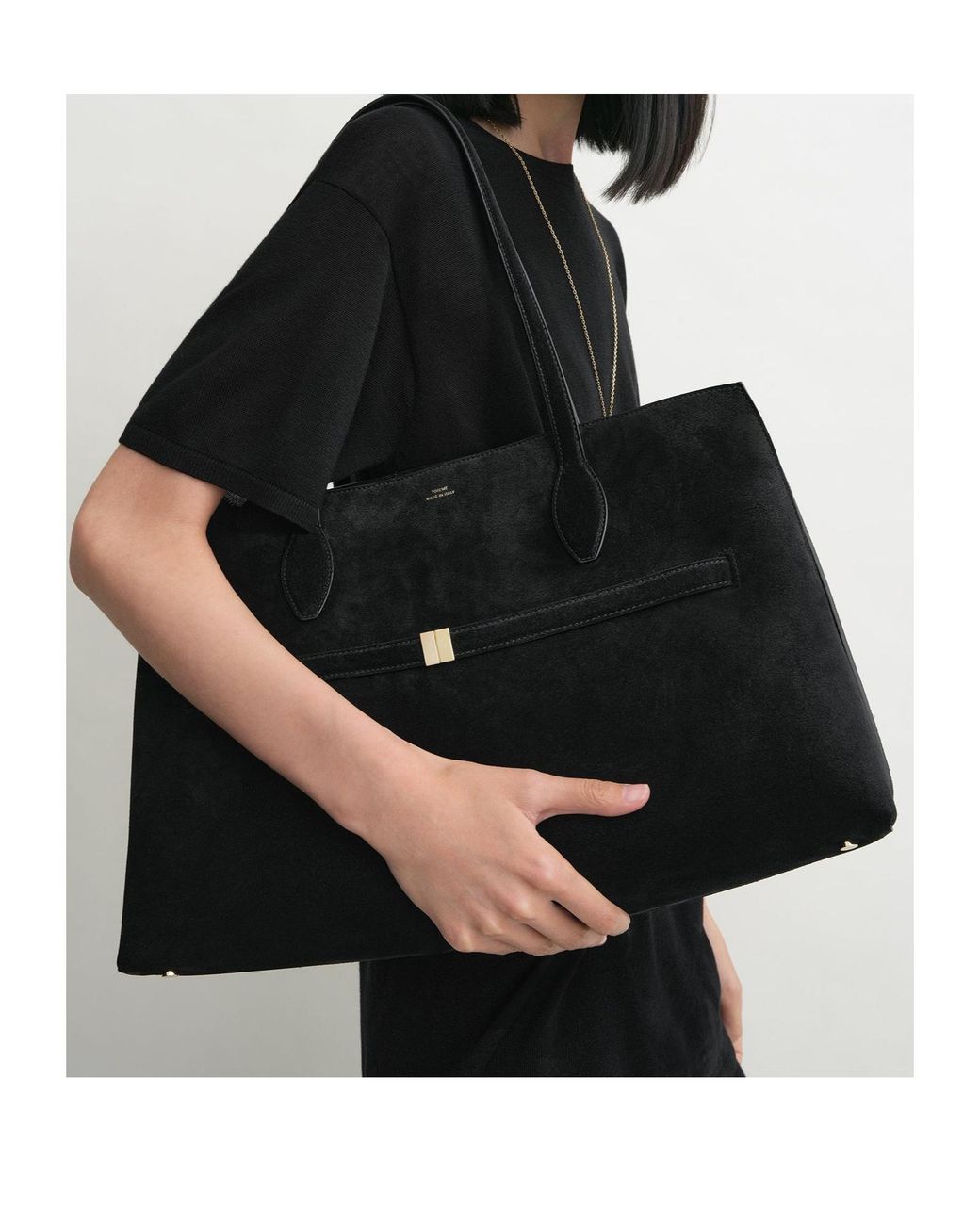 Totême Black Totême Logo Embossed Lounge Tote Bag