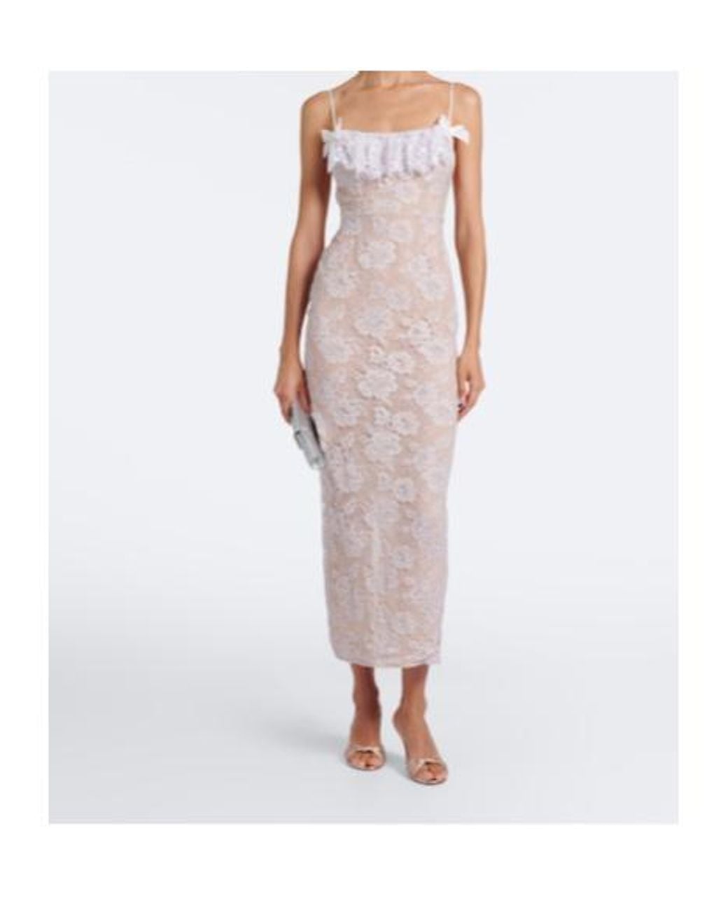 Alessandra Rich White Ruffled Sequined Lace Slip Dress