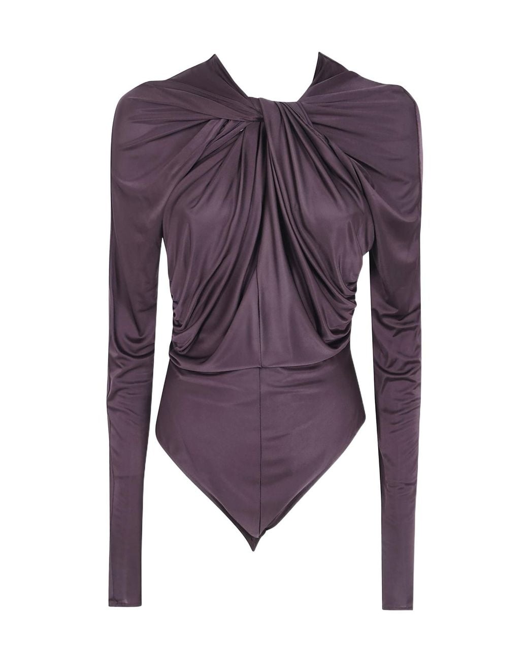 Balmain Purple Twist-Detail Long-Sleeve Bodysuit