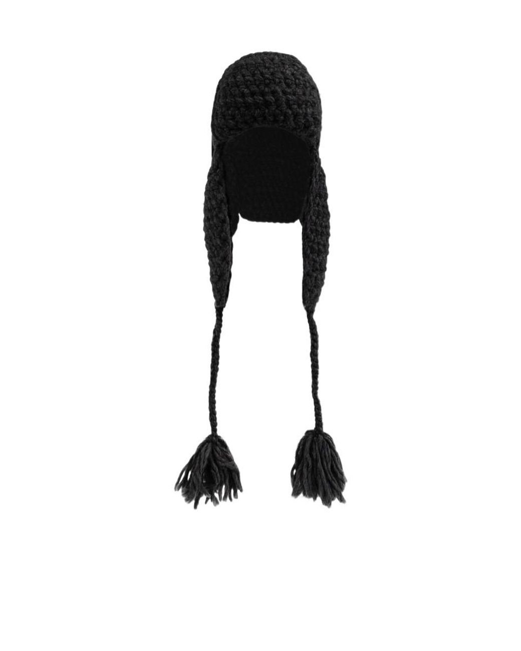 Etro Black Crochet Tassel Earflap Hat