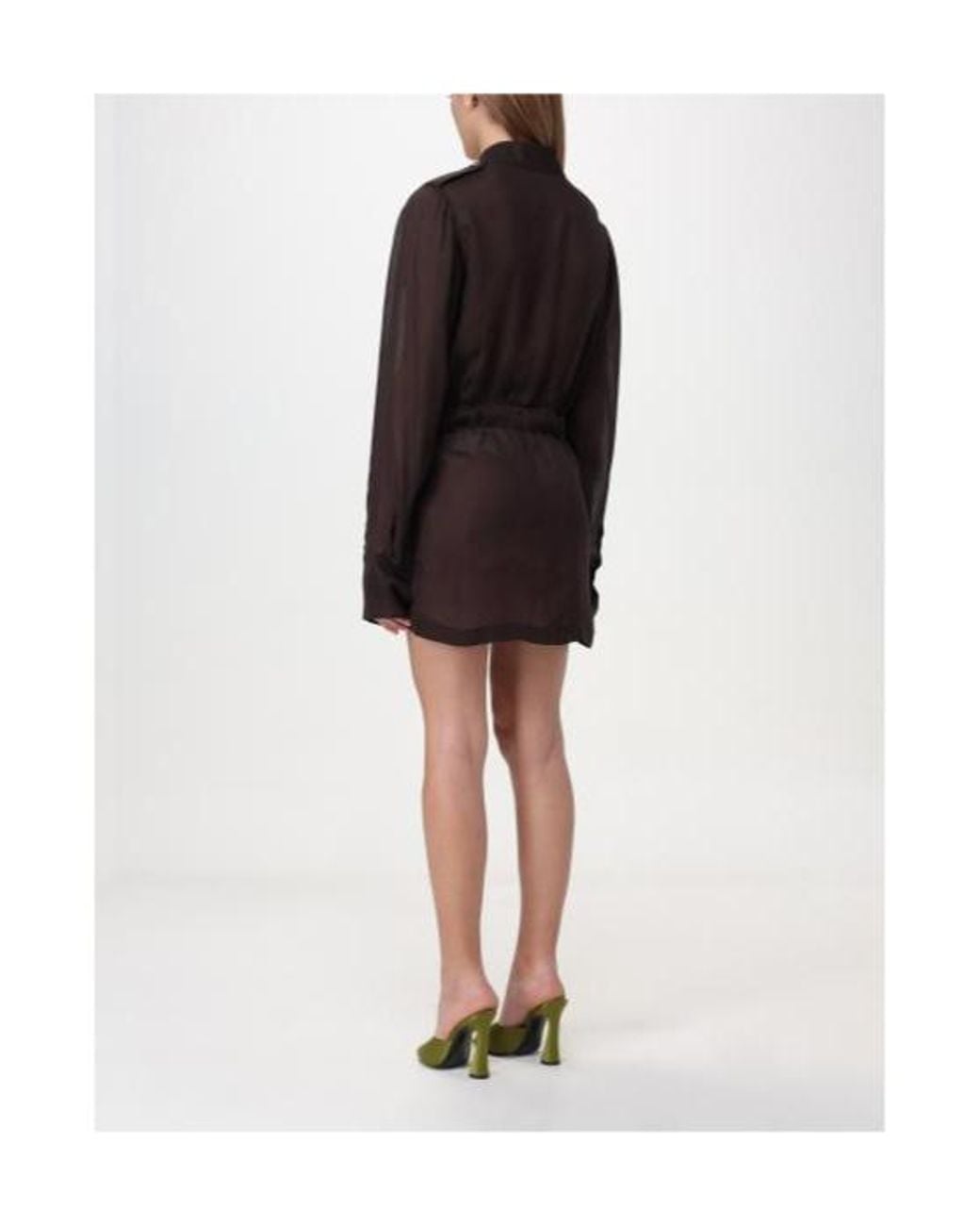 Saint Laurent Brown Saharienne Belted Long-Sleeved Dress