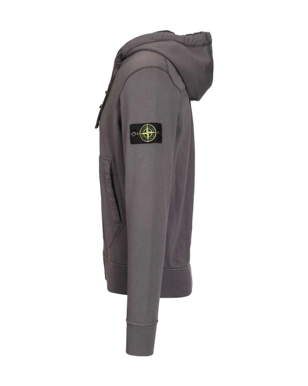 Stone Island Gray Zip-Up Drawstring Hoodie for men