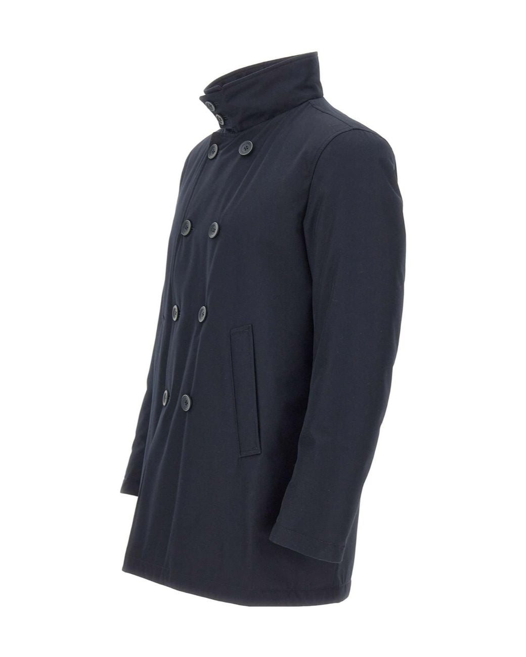 Herno Blue Double-Breasted High-Collar Coat for men