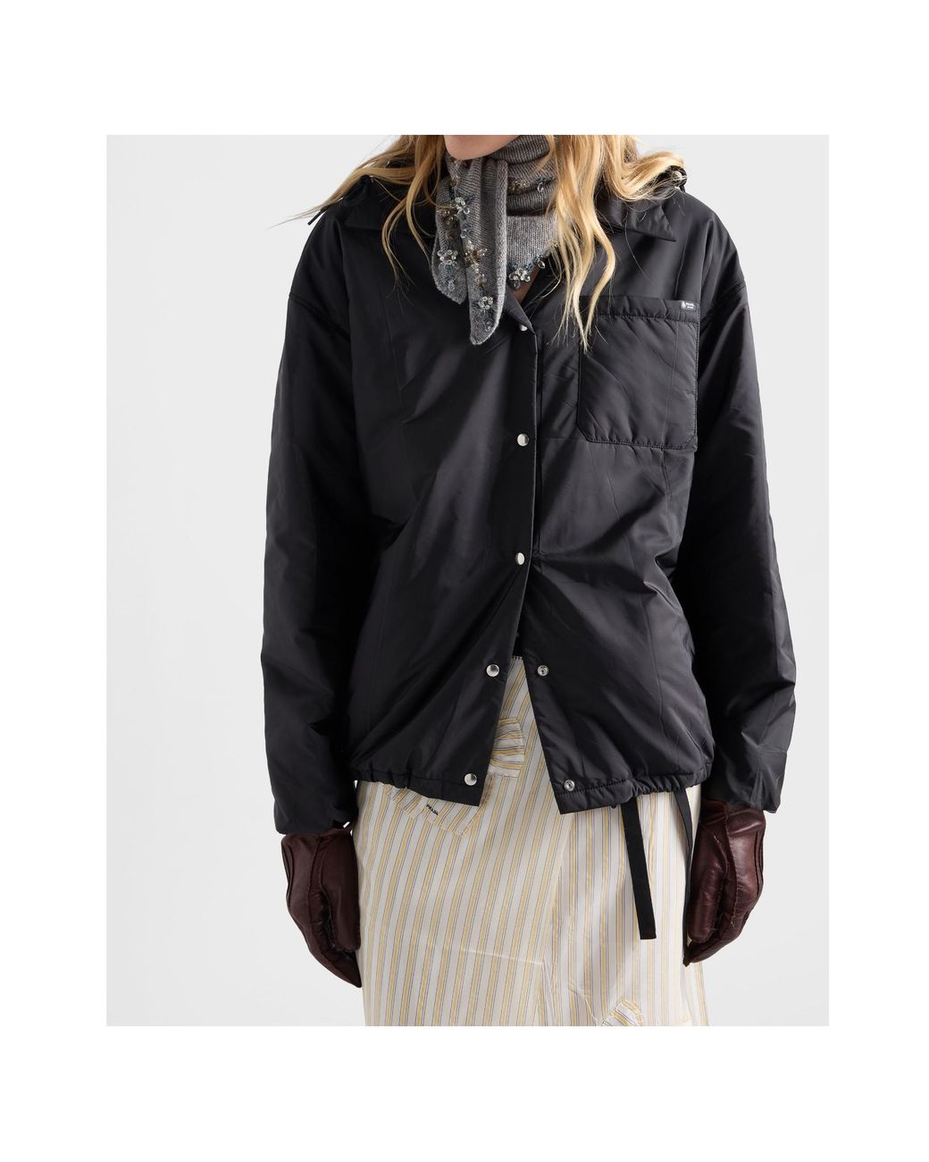 Prada Black Button-Up Hooded Jacket