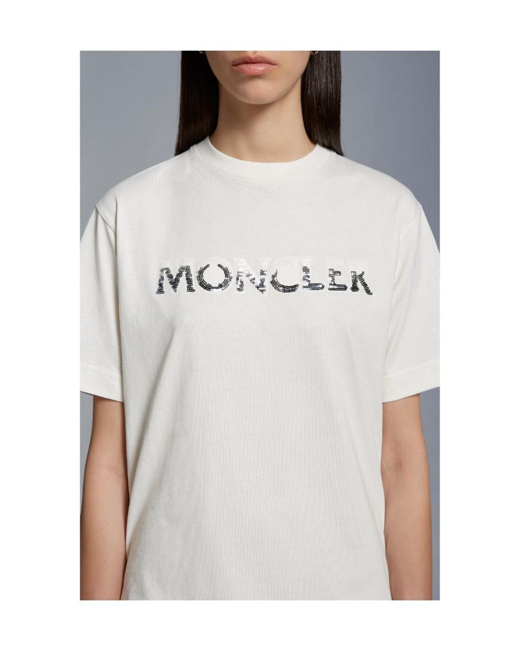 Moncler White Logo Embellished Crewneck T-Shirt
