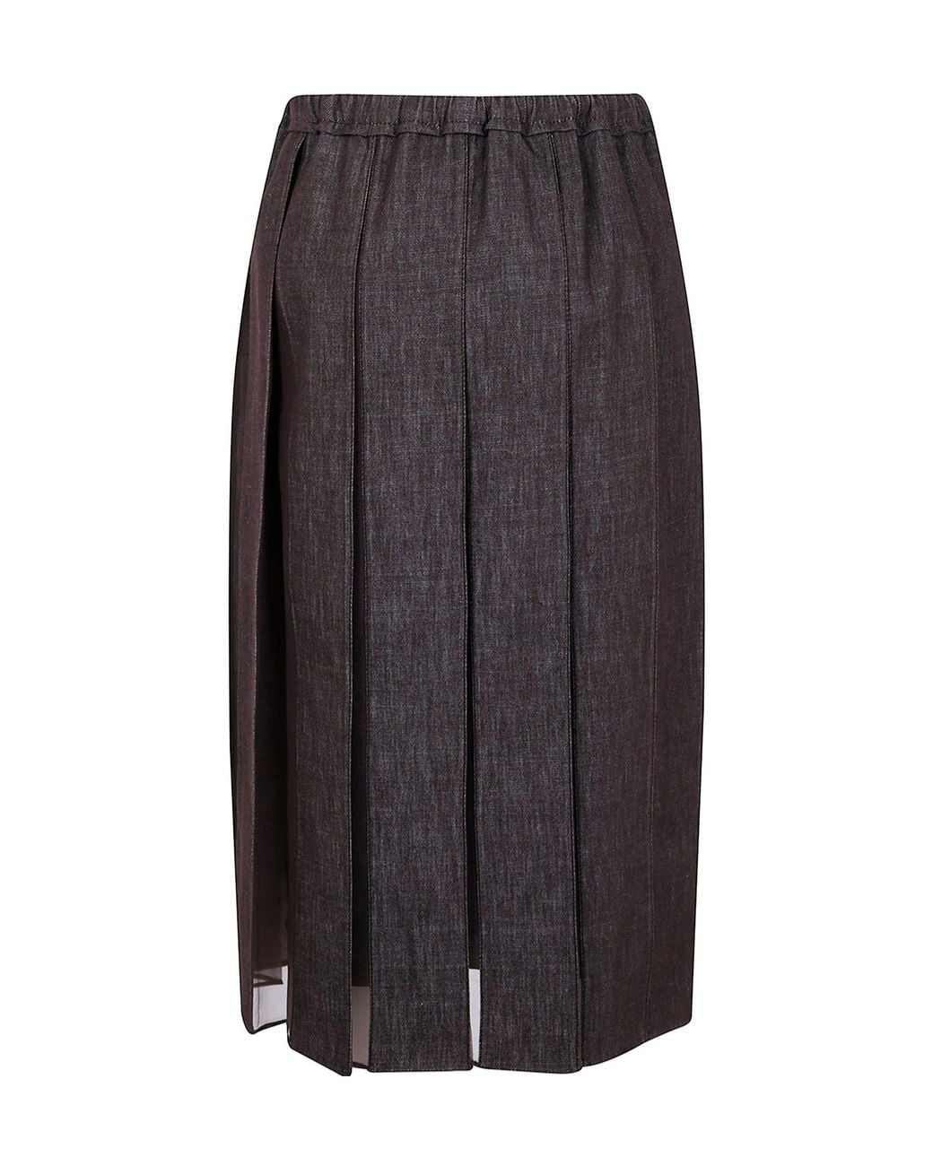 Brunello Cucinelli Gray Pleated Midi Skirt