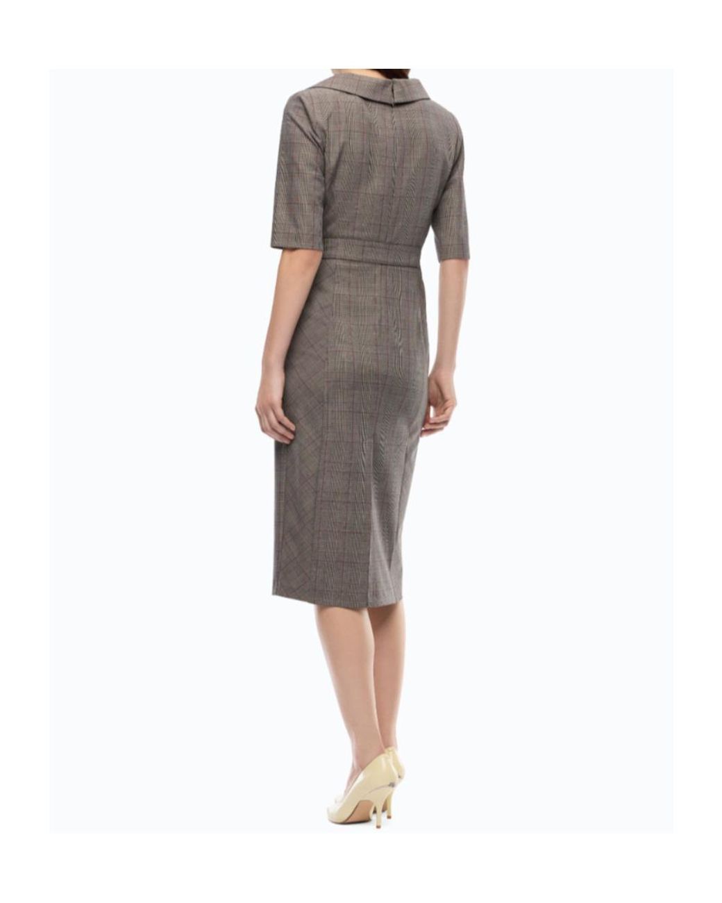 Pinko Brown Prince Of Wales-Check Belted Midi Dress
