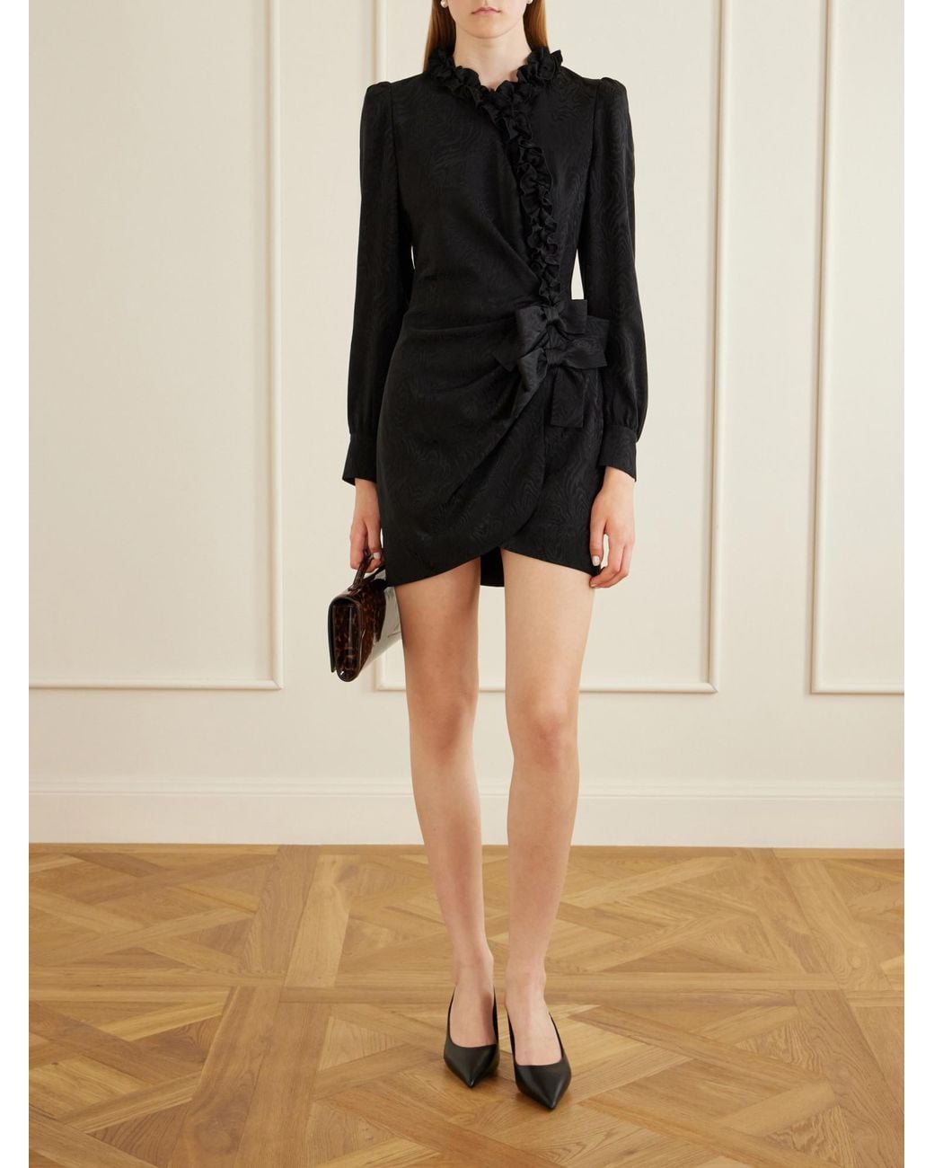 Alessandra Rich Black Silk-Jacquard Mini Dress