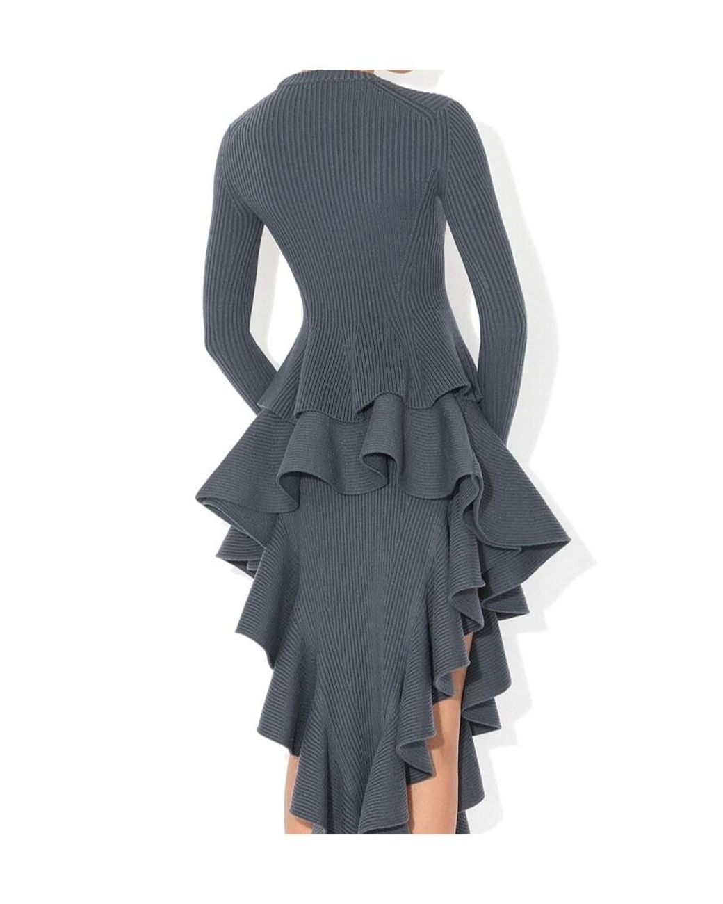 Alaïa Blue Ribbed Peplum Top