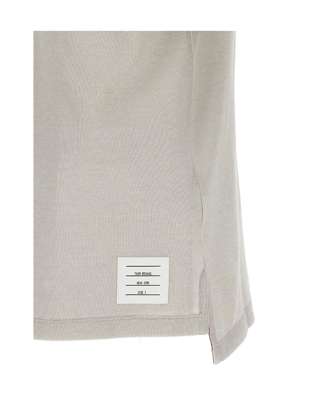 Thom Browne Gray Logo Patch Stripe-Detailed Polo Shirt for men