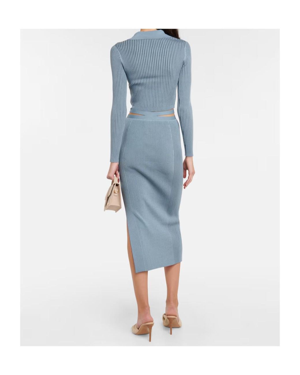 Jonathan Simkhai Blue Ribbed Knit Openwork Midi Skirt