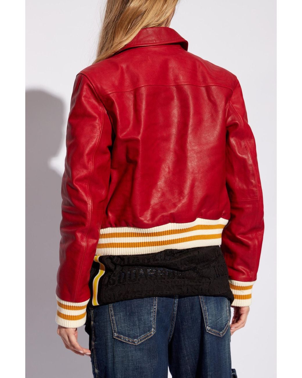 DSquared² Red Varsity Button-Up Bomber Jacket