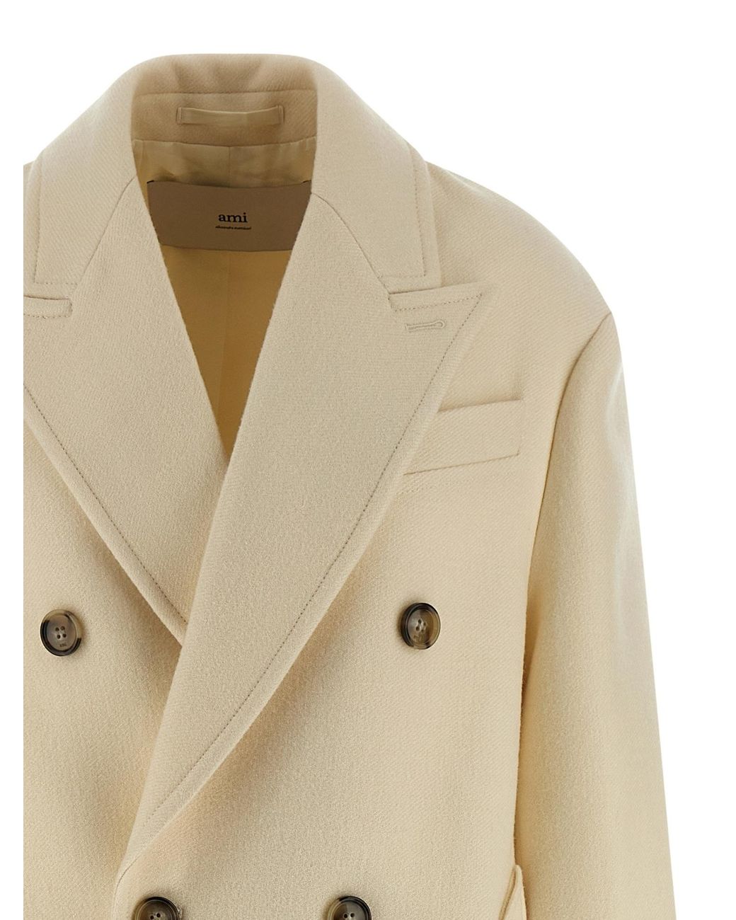 AMI Natural Long Double-Breasted Coat