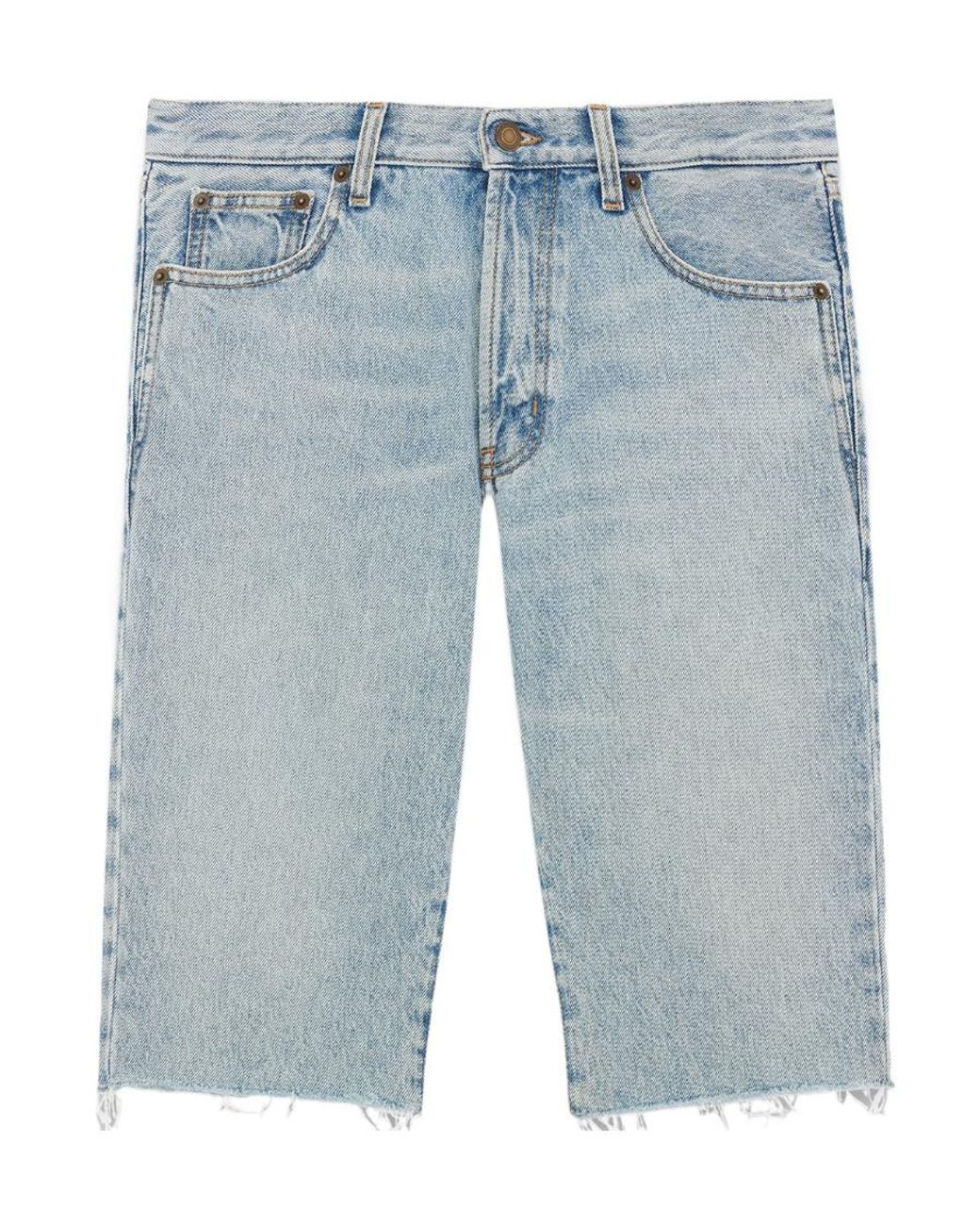 Saint Laurent Blue Raw-Cut Edge Knee-Length Denim Shorts for men