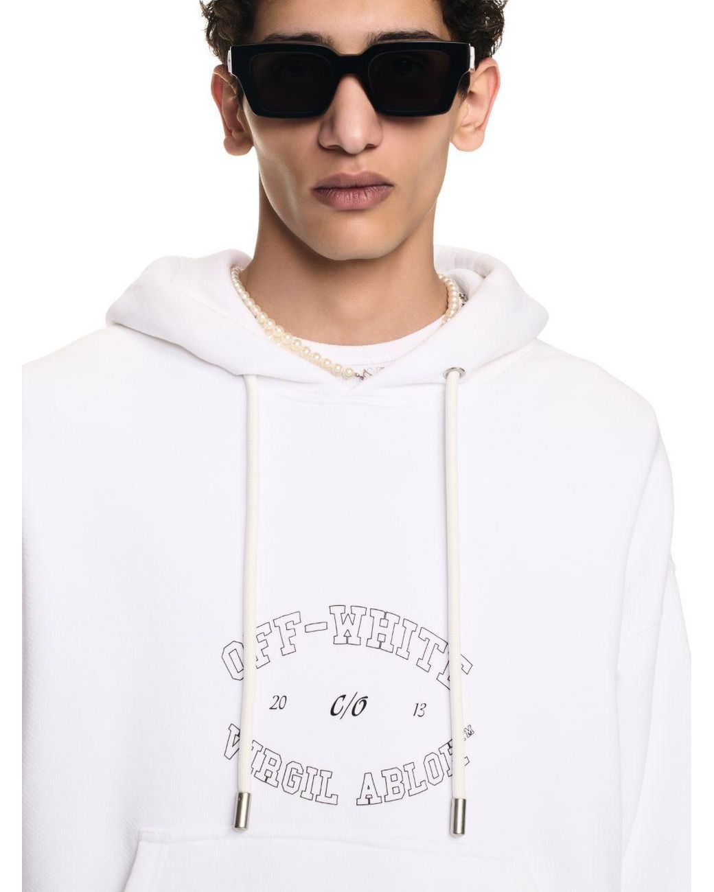 Off-White c/o Virgil Abloh White Logo Printed Drawstring Hoodie for men