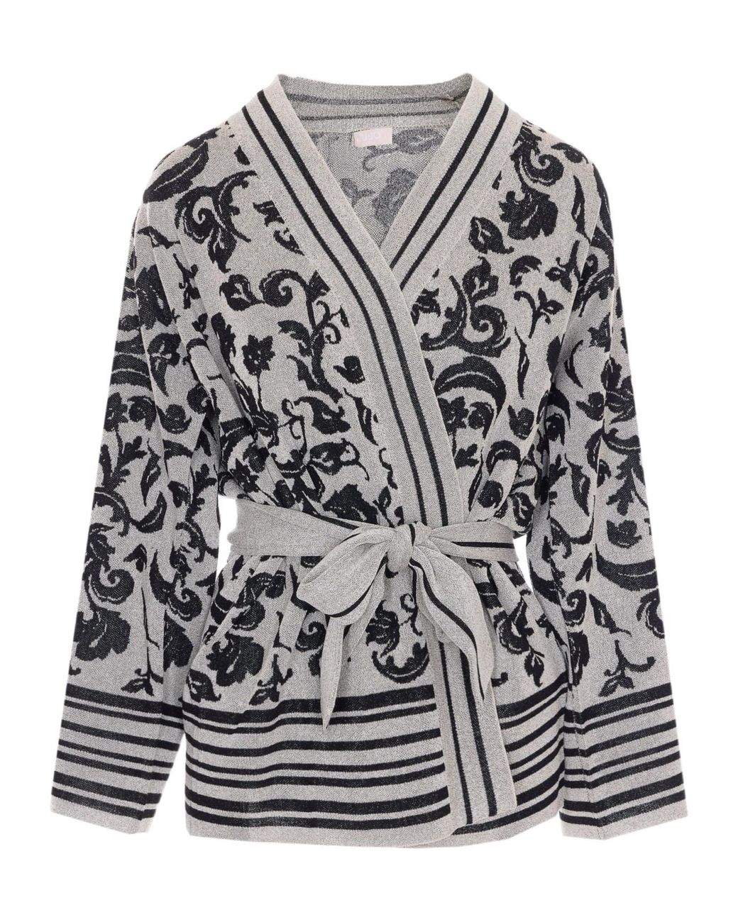 Liu Jo Gray Belted Floral Knitted Jacket