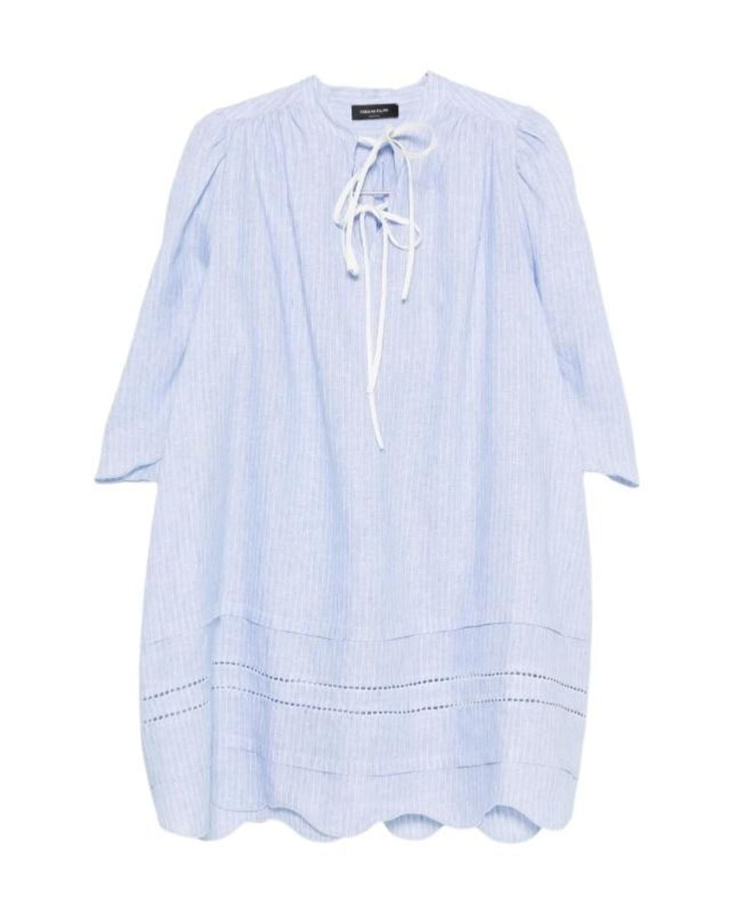 Fabiana Filippi Blue Tie-Neck Scalloped Midi Dress