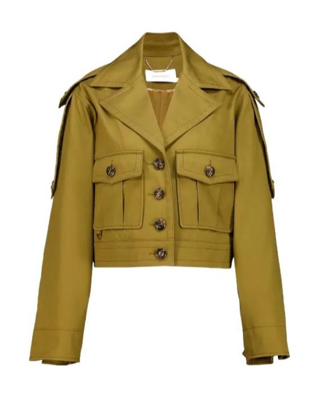 Zimmermann Green Luna Drill Cropped Cargo Jacket