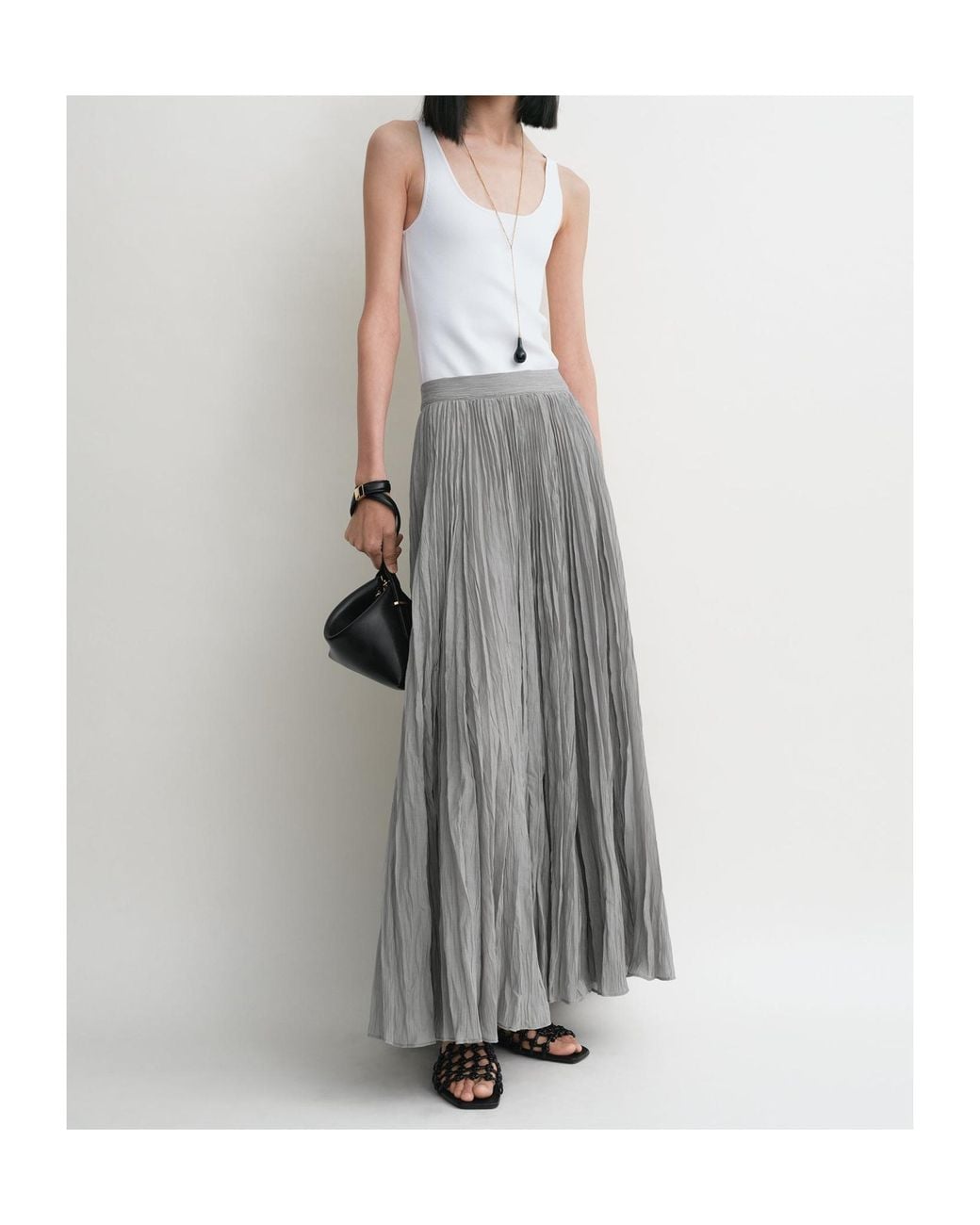 Totême Gray Crinkled Plissé Skirt