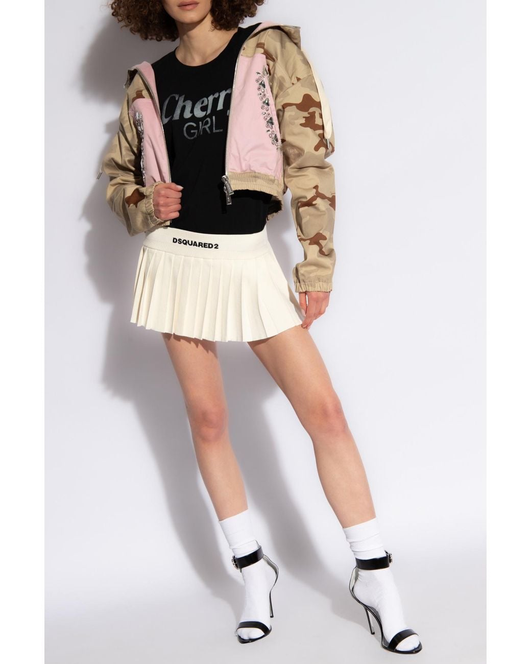 DSquared² Pink Camouflage-Printed Drawstring Hooded Jacket