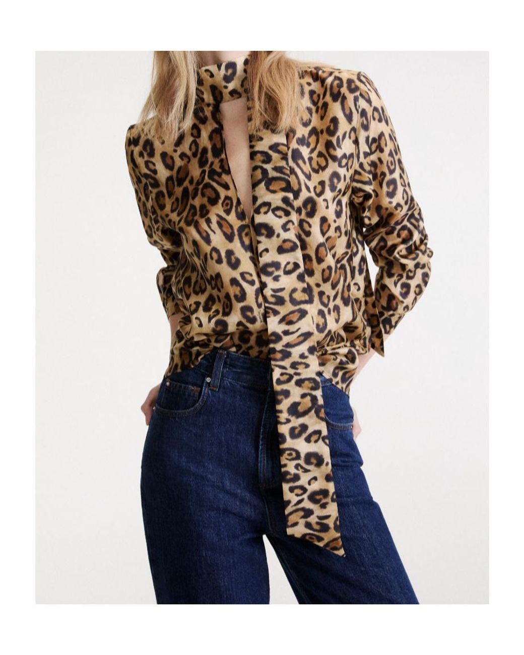 Marella Brown Nastro Leopard Printed Satin Shirt