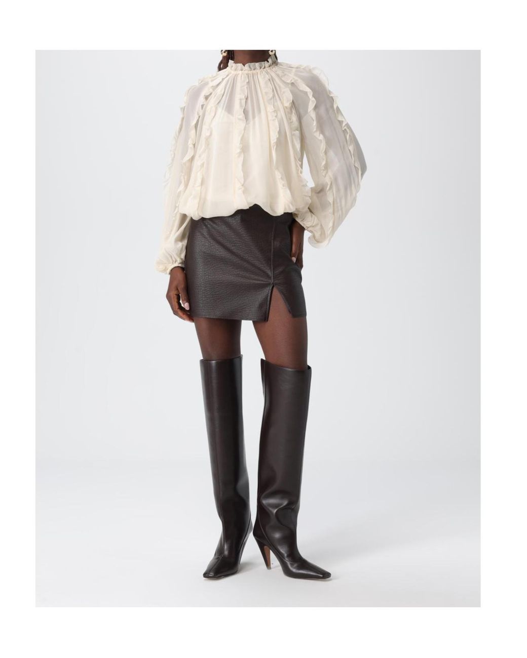 Zimmermann Natural Frill Billow Long-Sleeved Top