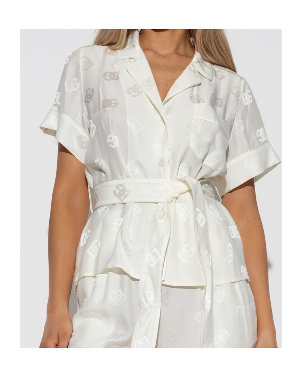Dolce & Gabbana White All-Over Dg Logo Jacquard Satin Shirt