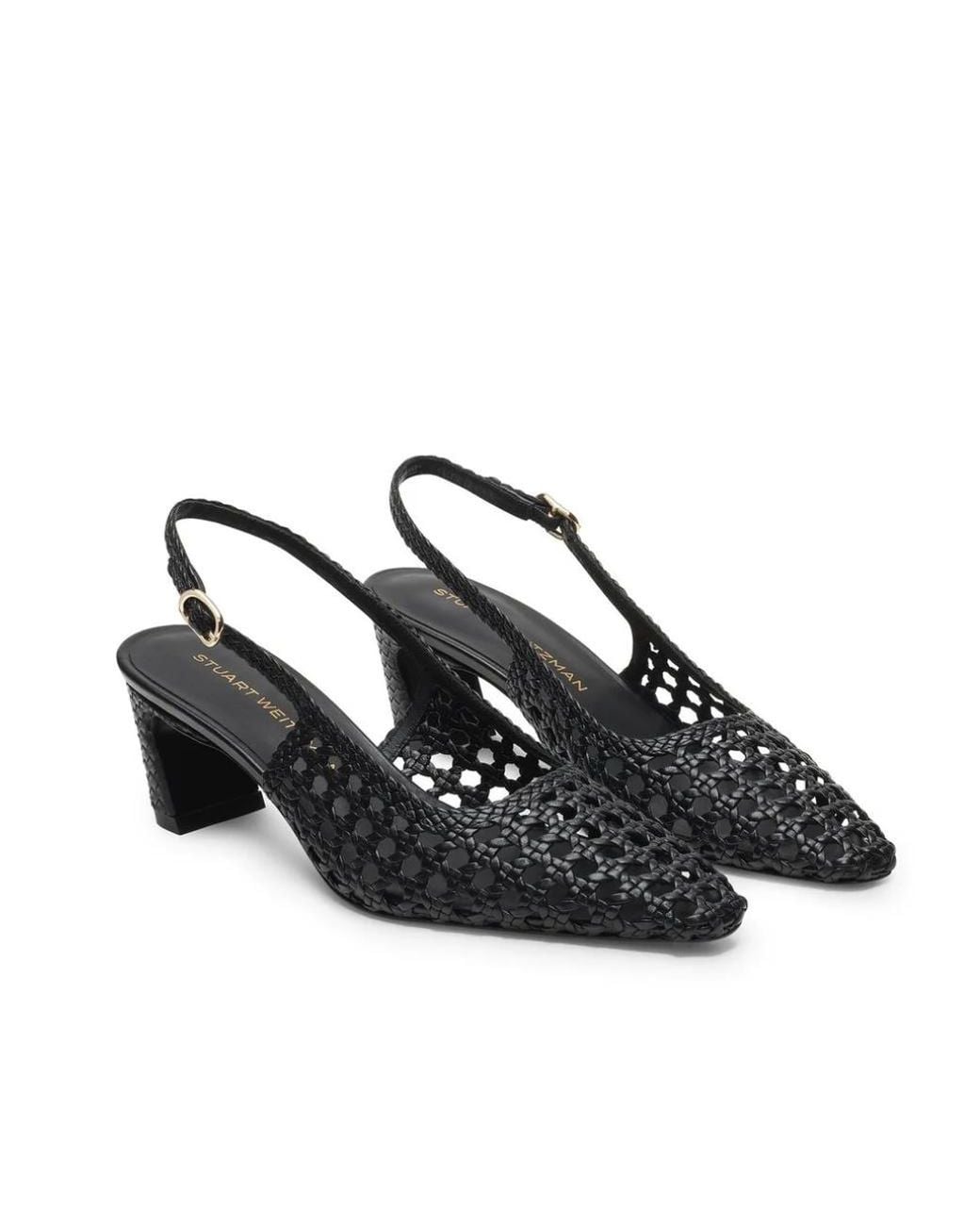 Stuart Weitzman Black Stassi Woven Slingback 50