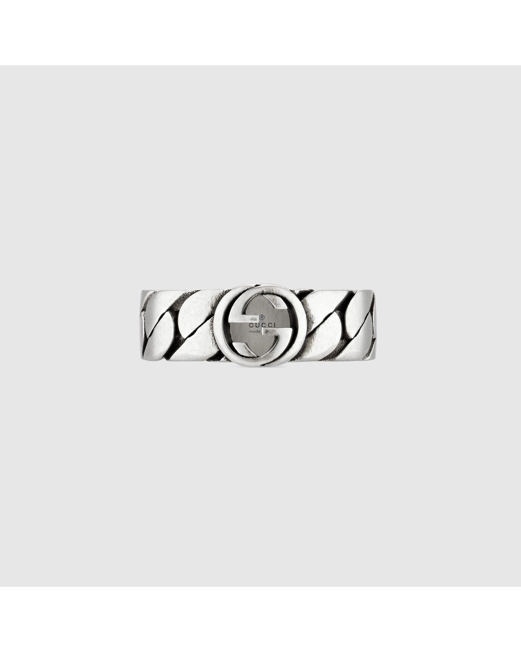 Gucci White Slvr Blk Enml Intrlckng G Chain R