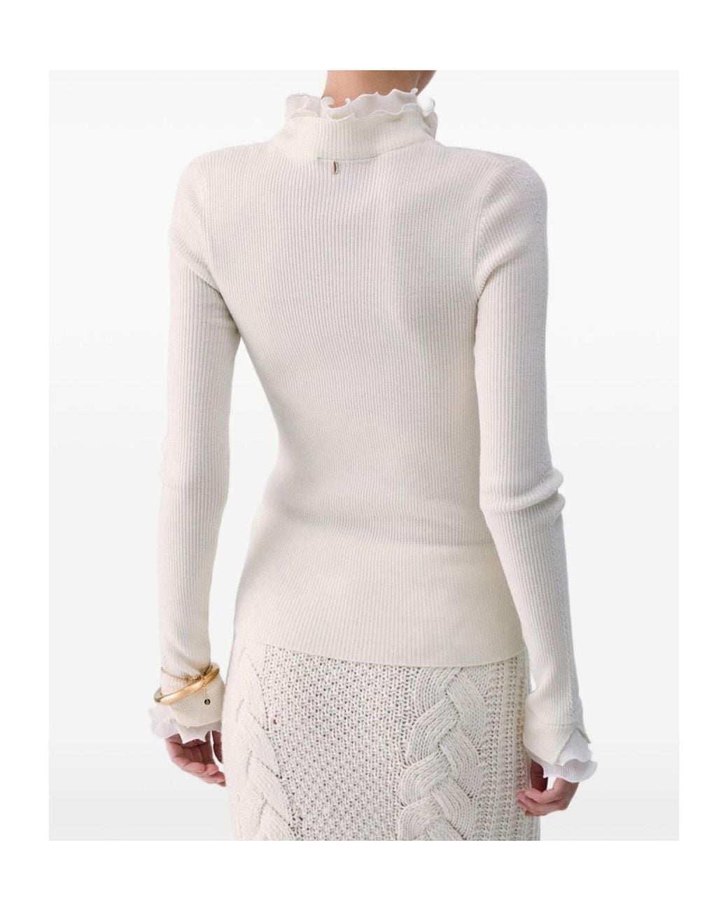 Liu Jo White Wool Turtleneck With Ruffles