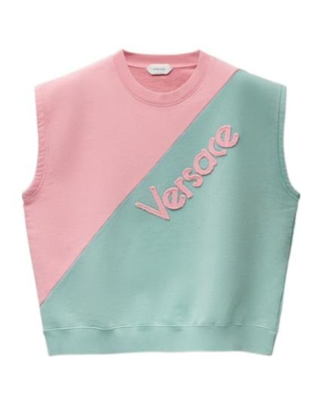 Versace Blue Logo Panel Sleeveless T-Shirt