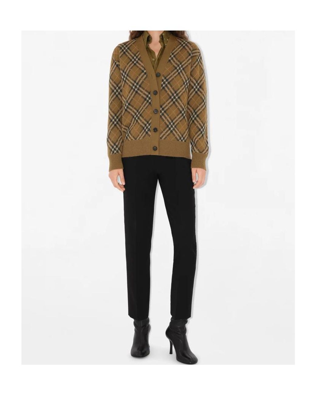 Burberry Green Checked Knitted Cardigan