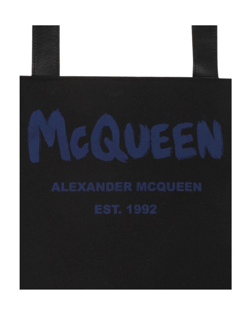 McQueen Black Graffiti Logo Print Messenger Bag for men