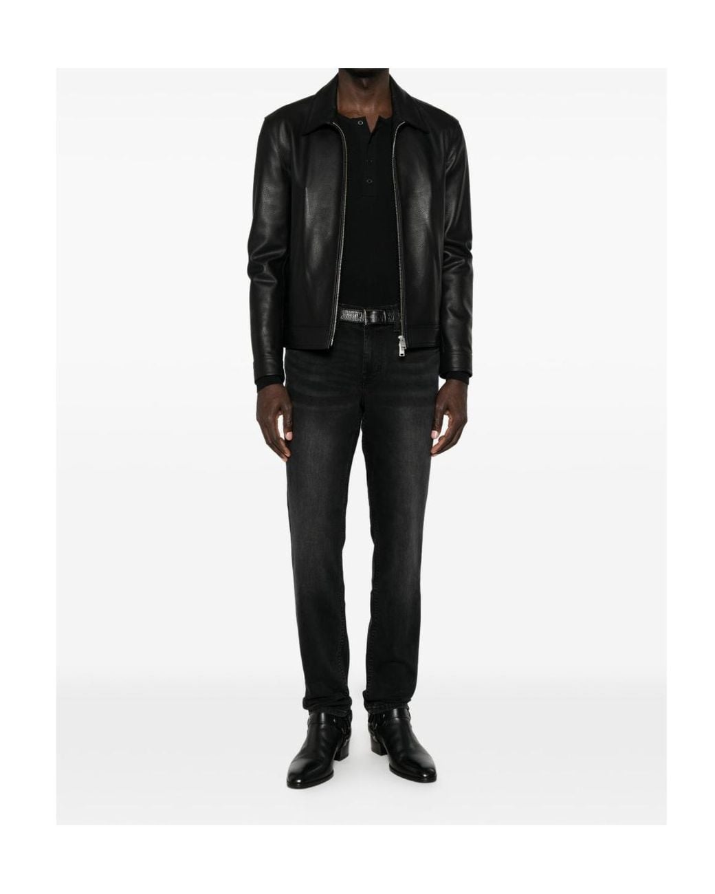 7 For All Mankind Black Slim Straight Faded Jeans for men