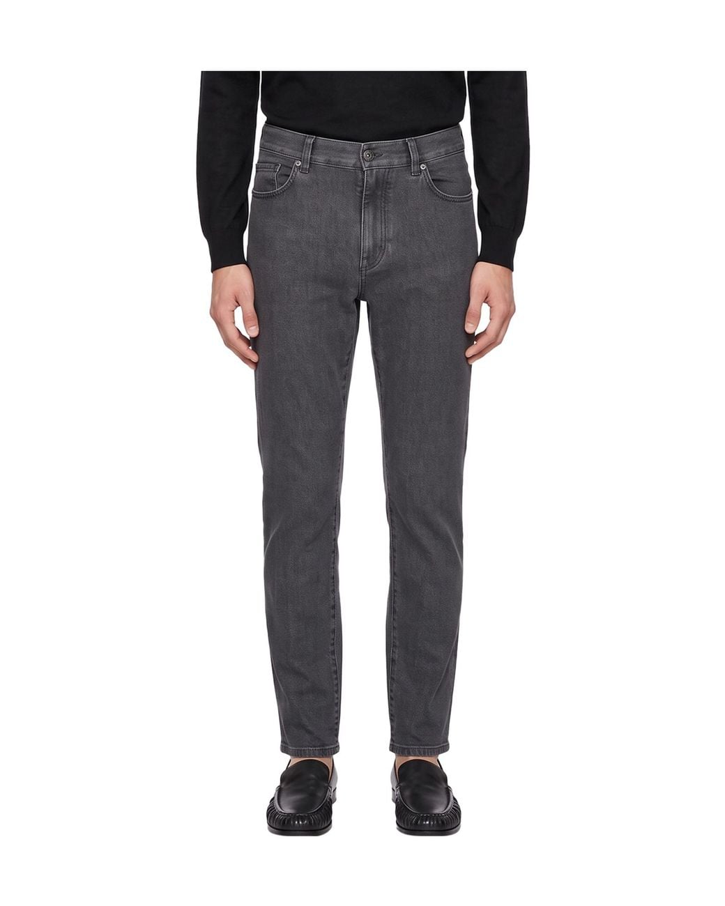 Zegna Gray Logo-Patch Straight-Leg Jeans for men
