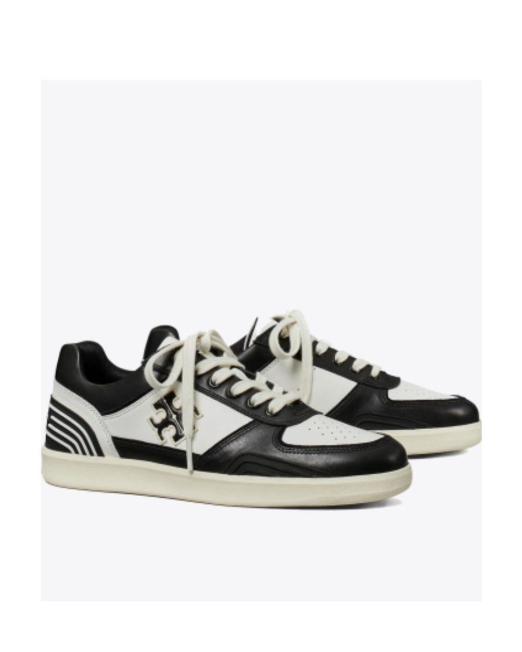 Tory Burch Black Clover Court Lace Up Low Top Sneakers
