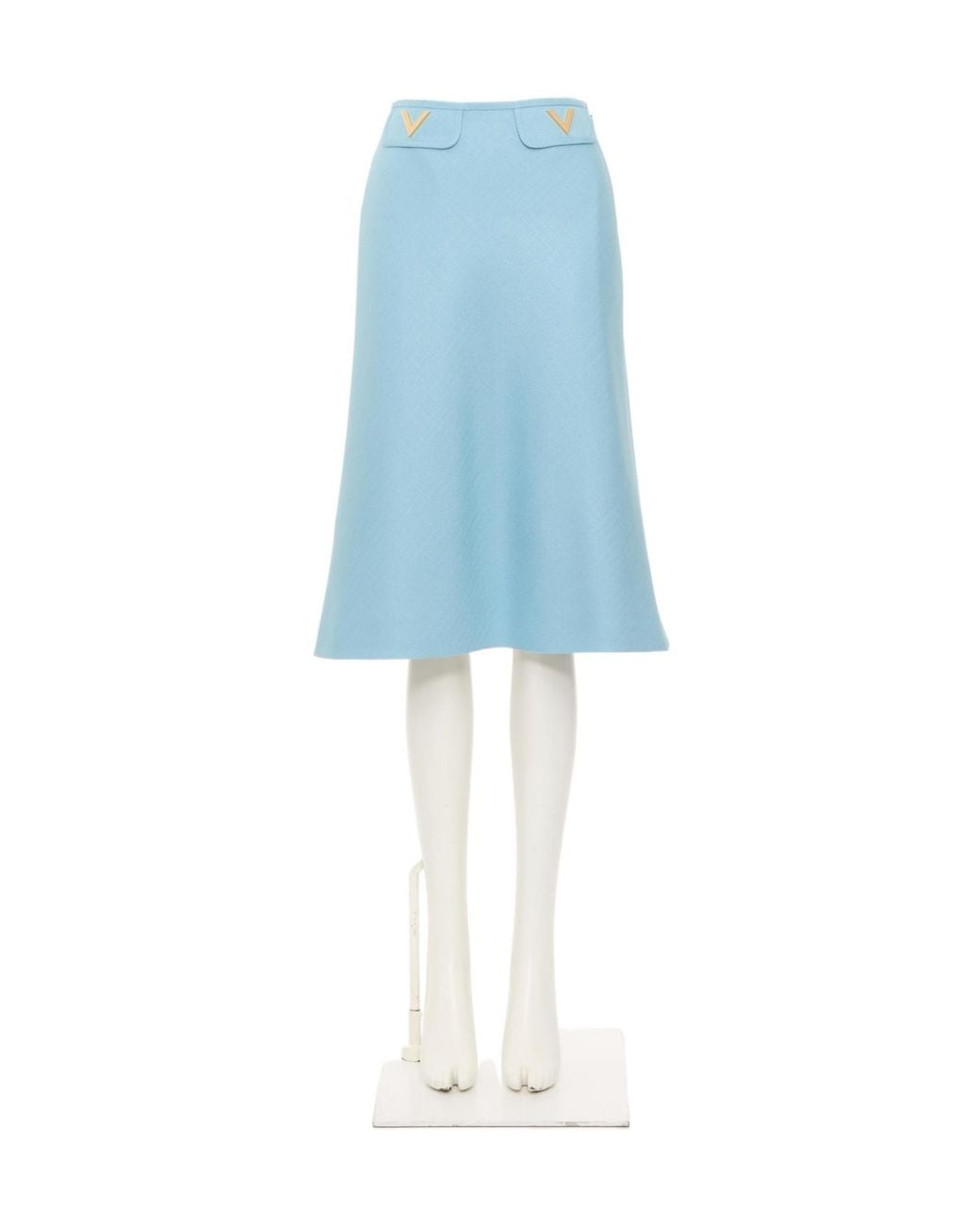 Valentino Blue Logo Plaque High Waisted Midi Skirt