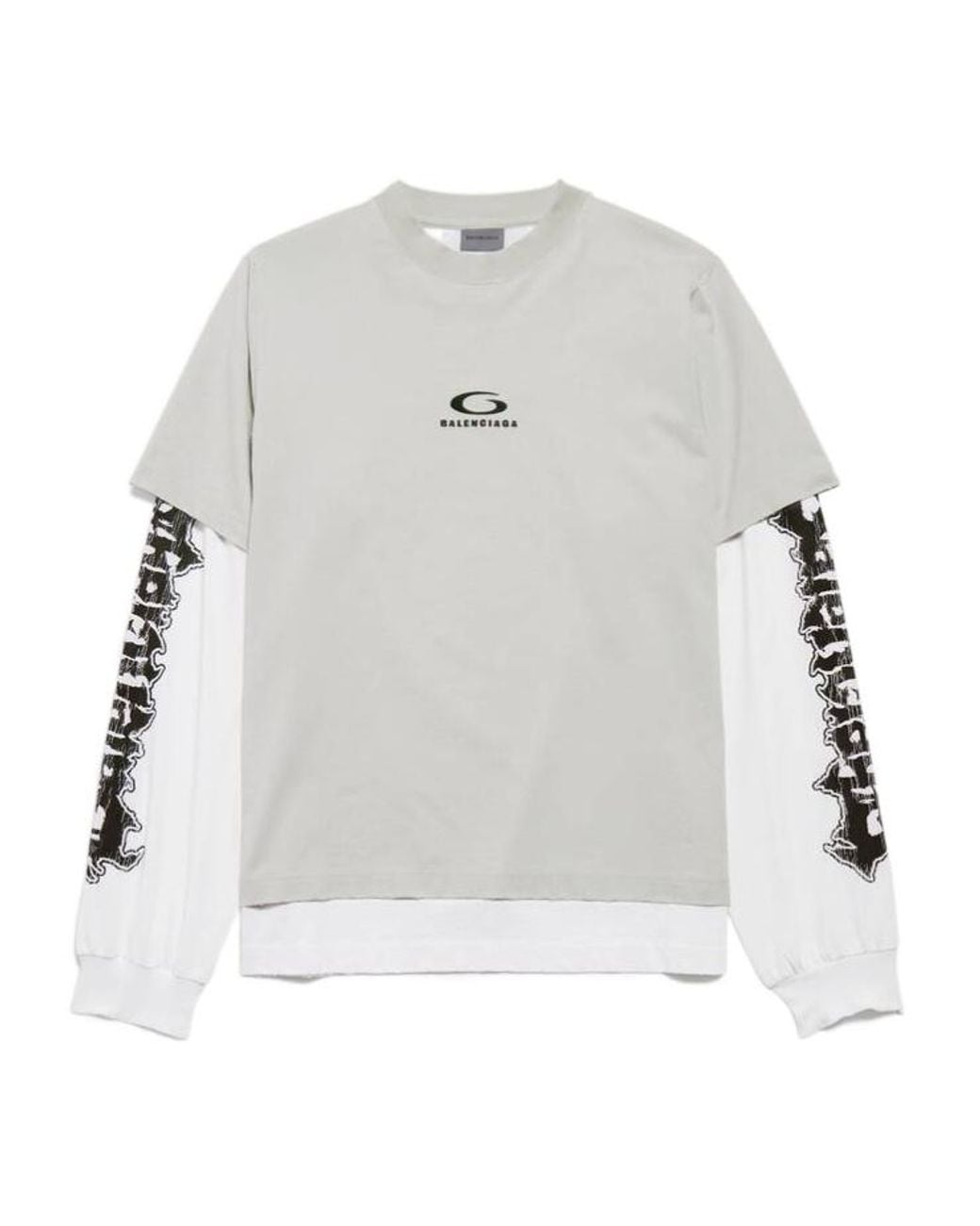 Balenciaga Gray Logo Double-Layer T-Shirt for men