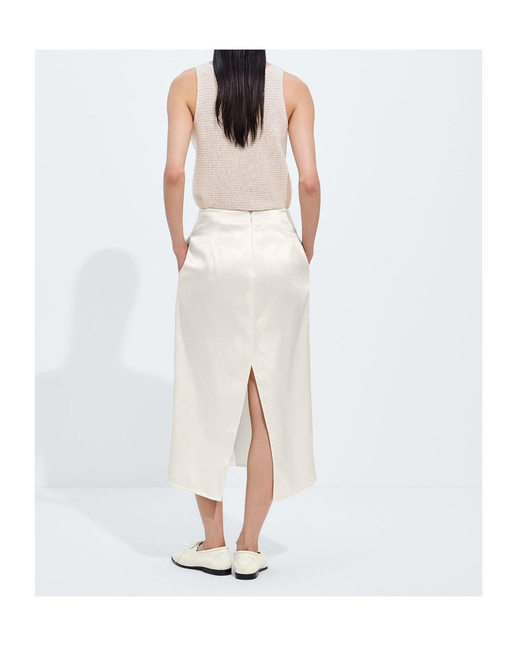 Bottega Veneta White Shiny Midi Skirt