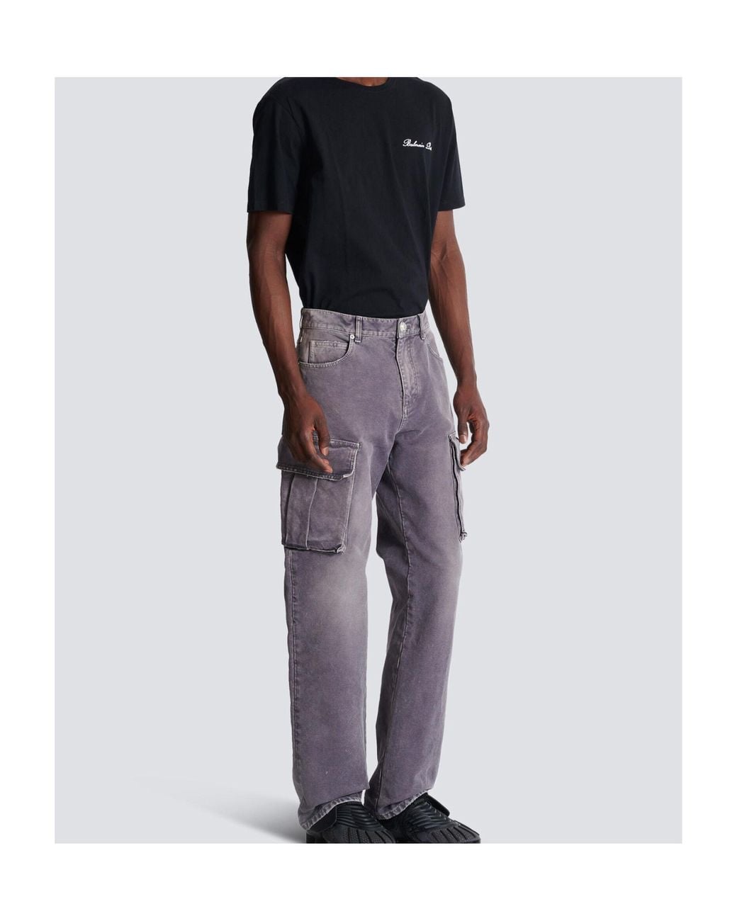 Balmain Gray Denim Loose-Fit Cargo Jeans for men