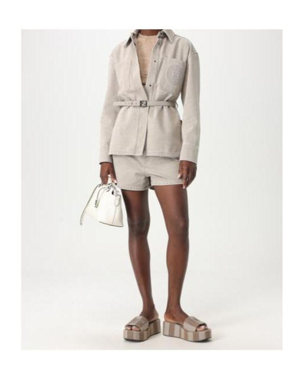 Fendi Gray Logo Detailed Denim Shorts