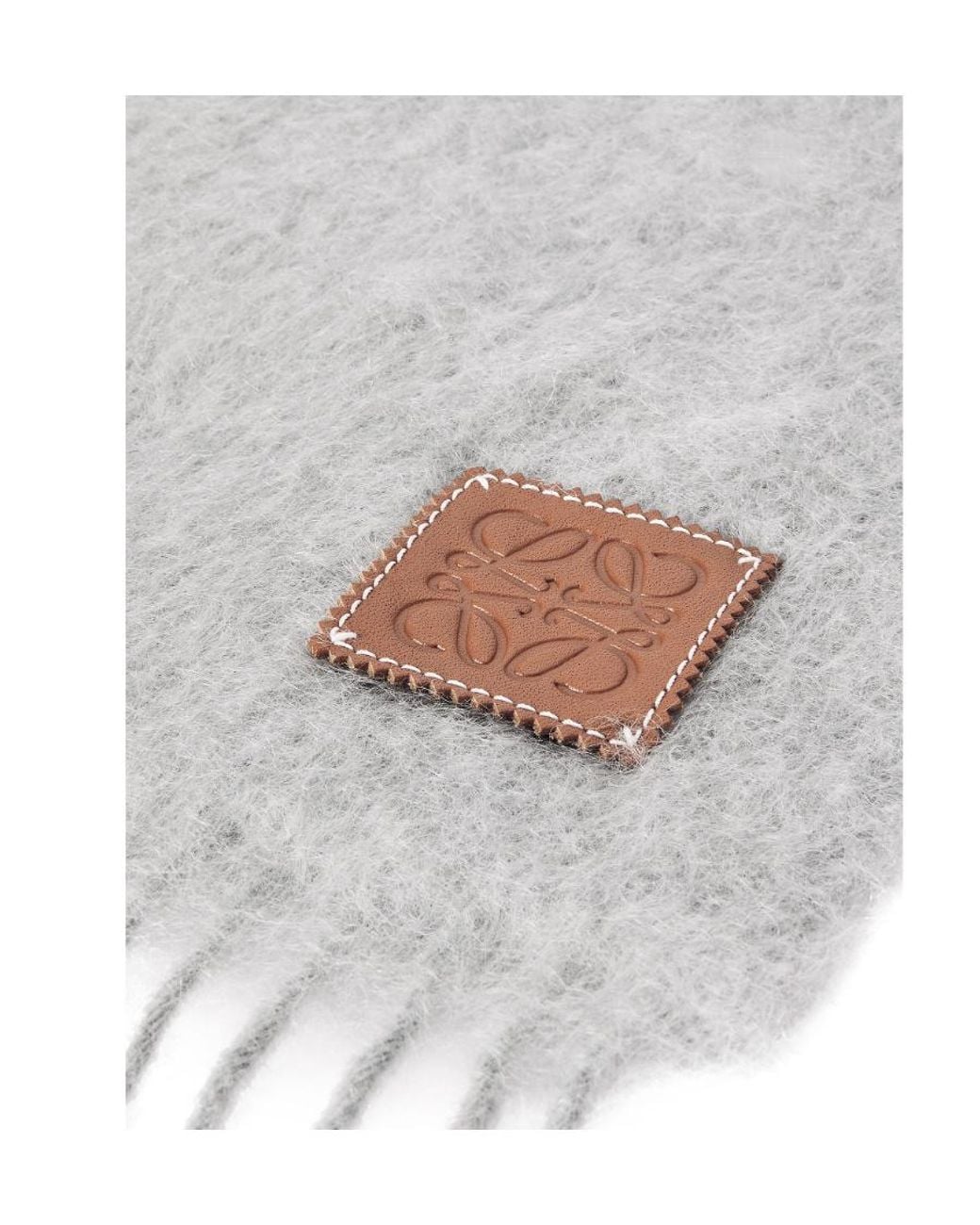 Loewe White Logo Patch Fringed Scarf