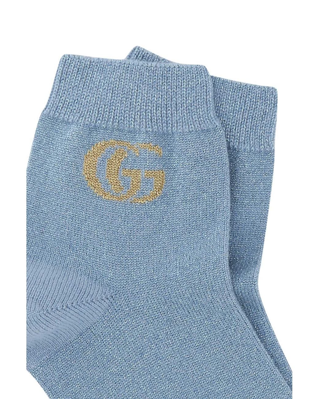 Gucci Blue Logo Intarsia Knit Stretched Socks
