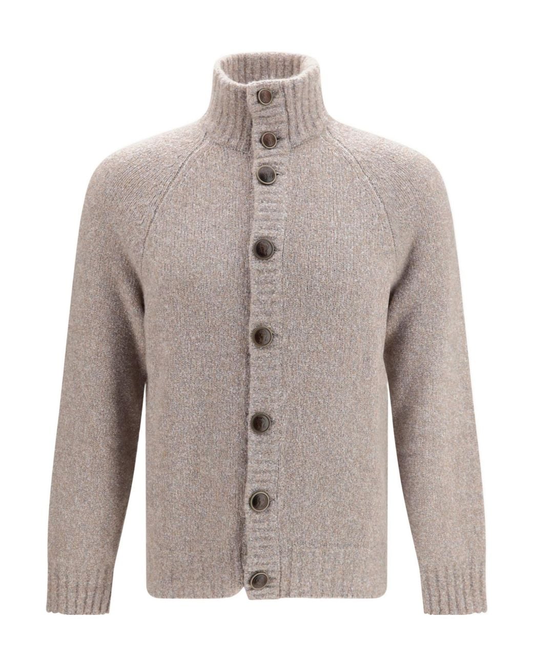 Brunello Cucinelli Gray High-Neck Raglan-Sleeve Cardigan for men